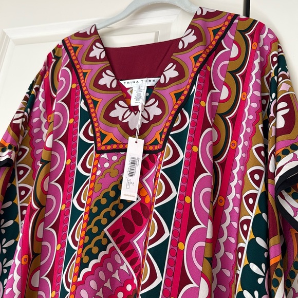 NWT Trina Turk Theodora 100% Silk Maxi Dress Caftan Dress M/L - Picture 3 of 3